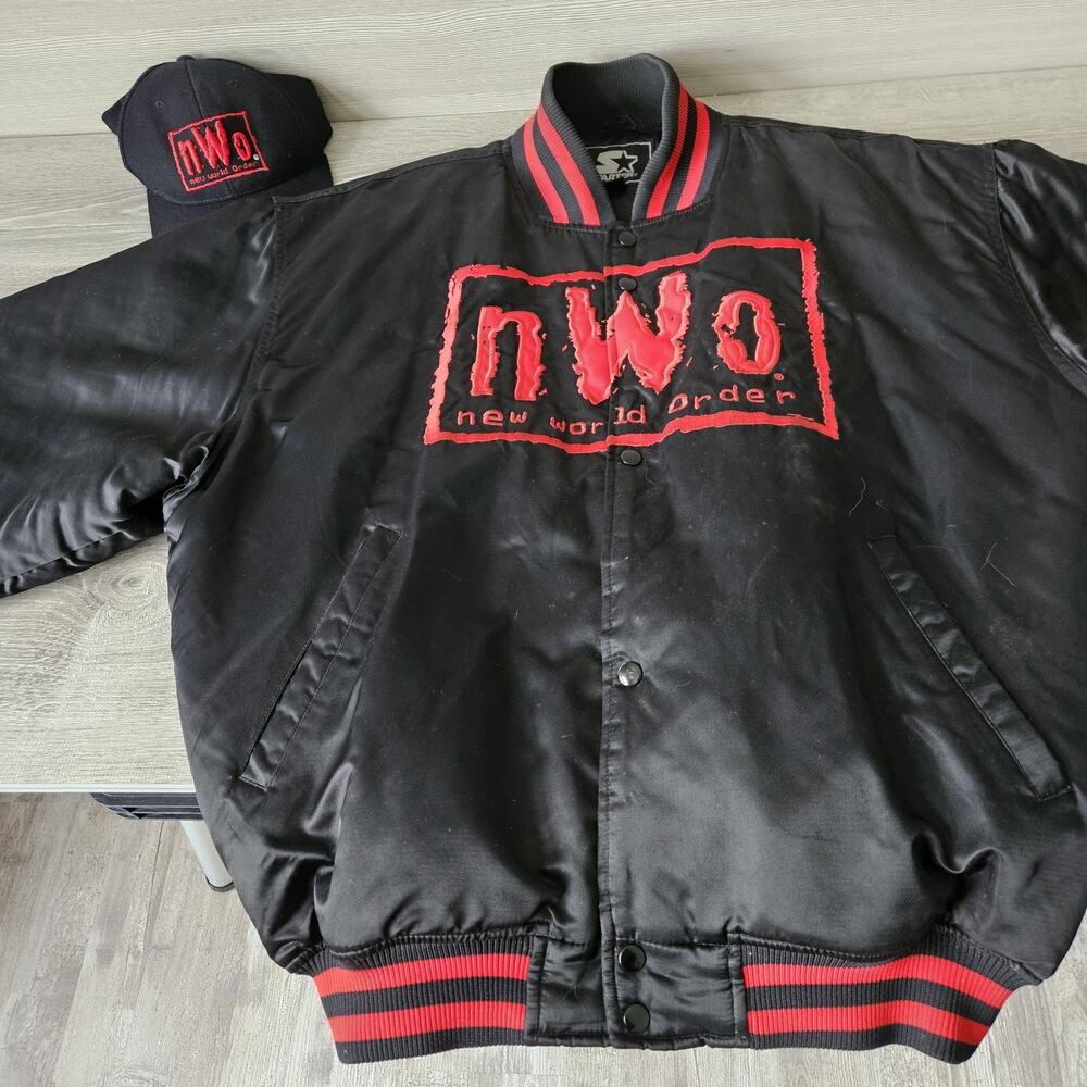 nWo Starter Vintage Puffer Bomber Coat New World Order WCW WWF WWE + Hat Size XL
